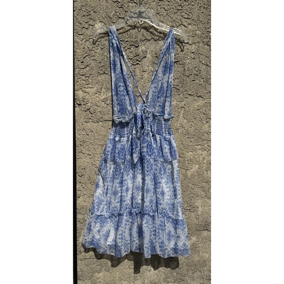 Saylor Blue Holly Dress Halter with Criss Cross Back and Smocked Waist Sz Large‎ - Picture 2 of 6